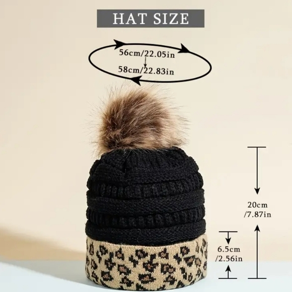 New! Leopard Print Fur Ball Cap - BTQ - Picture 5 of 6